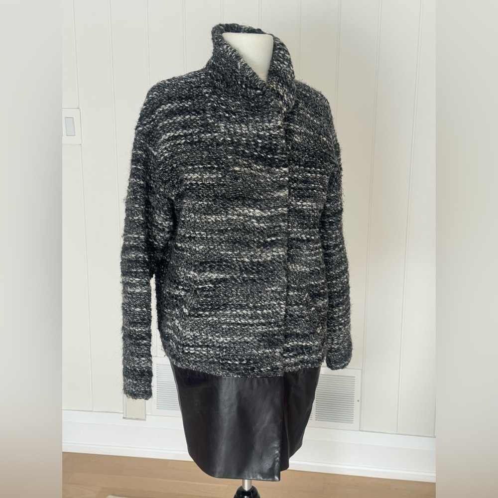 Danier Italian Leather Trim Bouclé Jacket Black Gray Textured XS Made in Canada - Picture 3 of 11